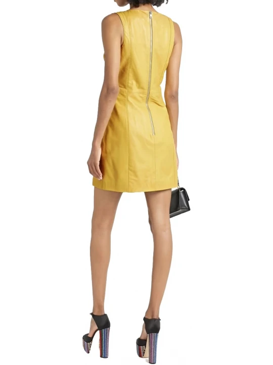 Yellow Cutout Leather Mini Dress