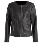 Black leather jacket without a collar