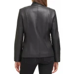 Black Leather Stand Collar Jacket