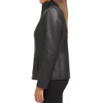 Black Leather Stand Collar Jacket