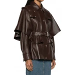 Cape Detailing Brown Leather Jacket