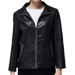 Casual Fashion Ladies Real Sheepskin Black Leather Jacket