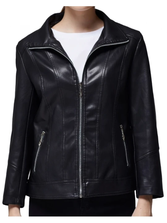 Casual Fashion Ladies Real Sheepskin Black Leather Jacket