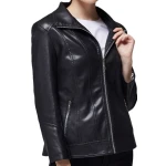 Casual Fashion Ladies Real Sheepskin Black Leather Jacket