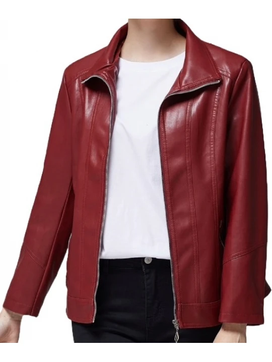 Casual Fashion Ladies Real Sheepskin Red Leather Jacket