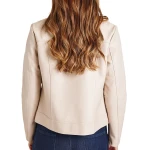 Collarless Beige Leather Jacket