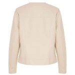 Collarless Beige Leather Jacket