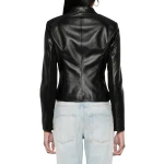 Collarless Black Leather Jacket
