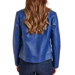 Collarless Blue Leather Jacket