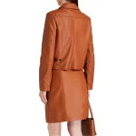 Concealed Button Brown Leather Jacket