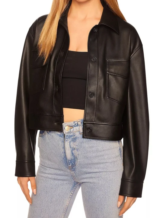 Cropped Black Leather Jacket