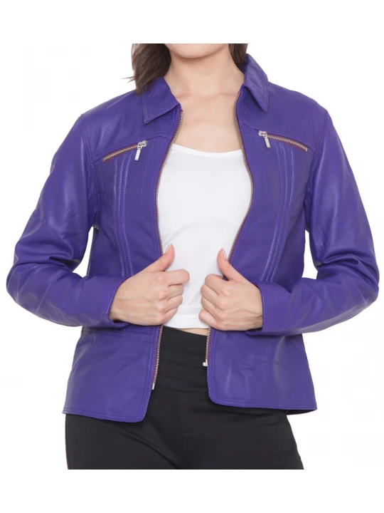 Dart Detailing Blue Leather Jacket