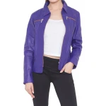 Dart Detailing Blue Leather Jacket
