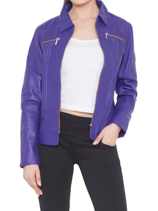 Dart Detailing Blue Leather Jacket