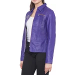 Dart Detailing Blue Leather Jacket