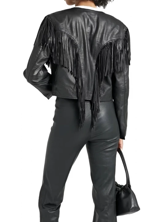 Fringed Black Leather Jacket