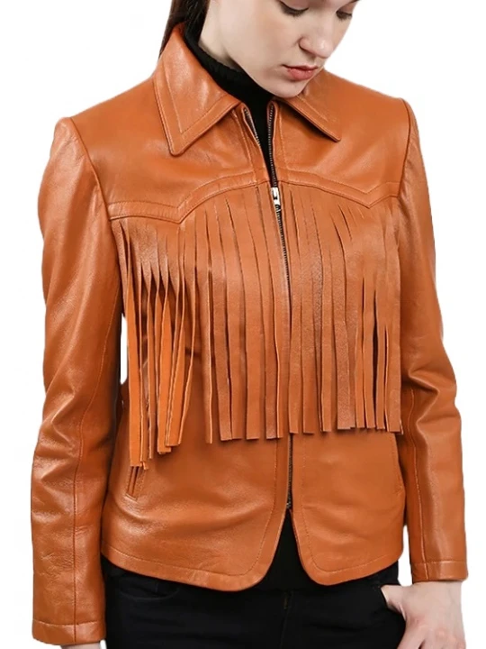 Fringed Tan Leather Jacket