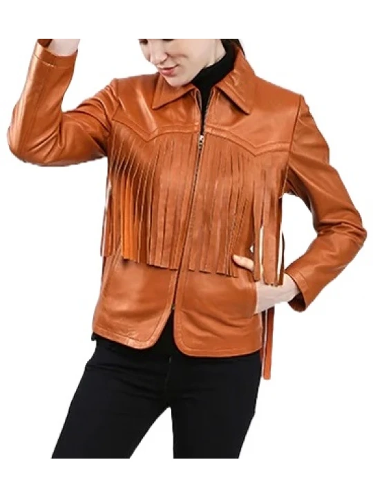 Fringed Tan Leather Jacket