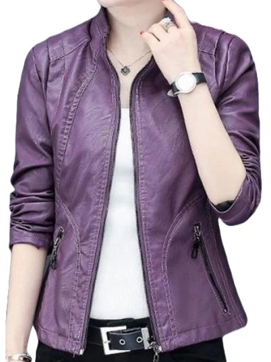 Girls Beautifully Crafted Original Lambskin Purple Leather Jacket Coat