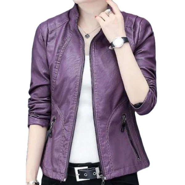 Girls Beautifully Crafted Original Lambskin Purple Leather Jacket Coat