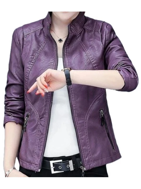 Girls Beautifully Crafted Original Lambskin Purple Leather Jacket Coat