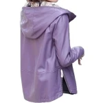 Girls Cool Fashion Hooded Real Sheepskin Purple Leather Jacket Coat