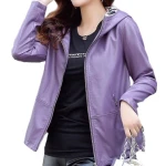 Girls Cool Fashion Hooded Real Sheepskin Purple Leather Jacket Coat