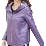 Girls Cool Fashion Hooded Real Sheepskin Purple Leather Jacket Coat