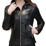 Girls Edgy Fashion Genuine Lambskin Black Leather Jacket Coat