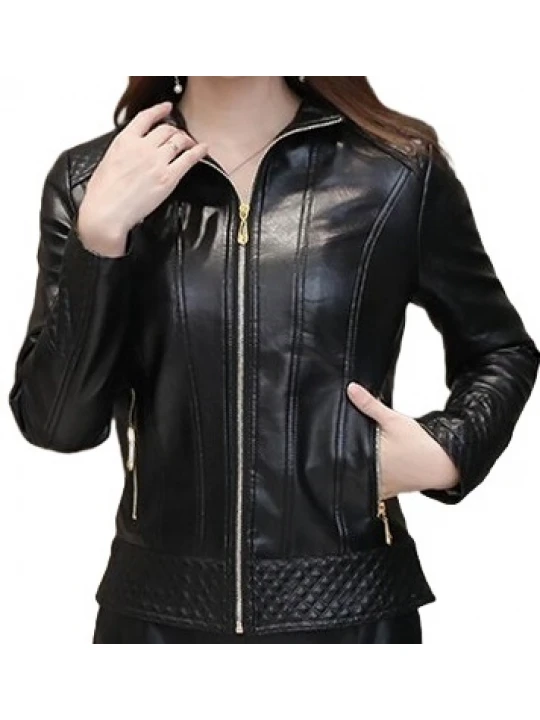 Girls Edgy Fashion Genuine Lambskin Black Leather Jacket Coat