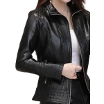 Girls Edgy Fashion Genuine Lambskin Black Leather Jacket Coat