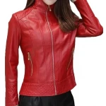 Girls Edgy Fashion Genuine Lambskin Red Leather Jacket Coat