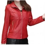 Girls Edgy Fashion Genuine Lambskin Red Leather Jacket Coat
