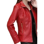 Girls Edgy Fashion Genuine Lambskin Red Leather Jacket Coat