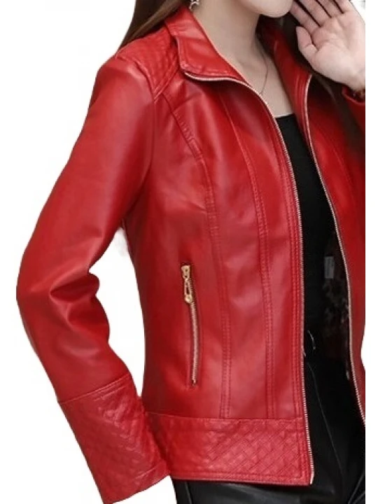 Girls Edgy Fashion Genuine Lambskin Red Leather Jacket Coat