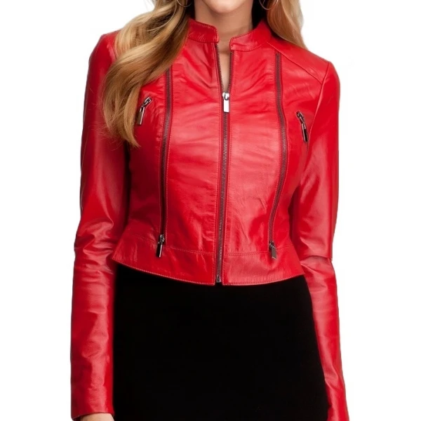 Girls Fabulous Original Lambskin Red Leather Jacket