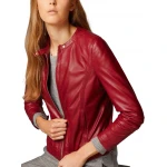 Girls New Look Collarless Real Lambskin Red Leather Jacket