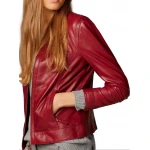 Girls New Look Collarless Real Lambskin Red Leather Jacket