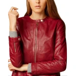Girls New Look Collarless Real Lambskin Red Leather Jacket