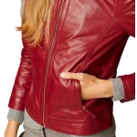 Girls New Look Collarless Real Lambskin Red Leather Jacket