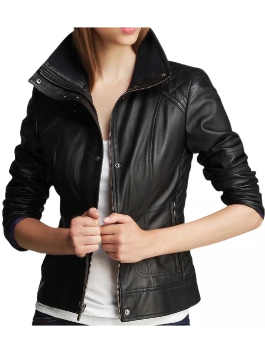 Girls Trendy Fashionable Original Sheepskin Black Leather Jacket