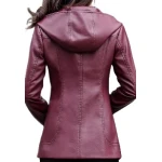 Girls Trendy Hooded Original Lambskin Purple Leather Jacket Coat