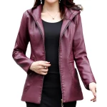 Girls Trendy Hooded Original Lambskin Purple Leather Jacket Coat