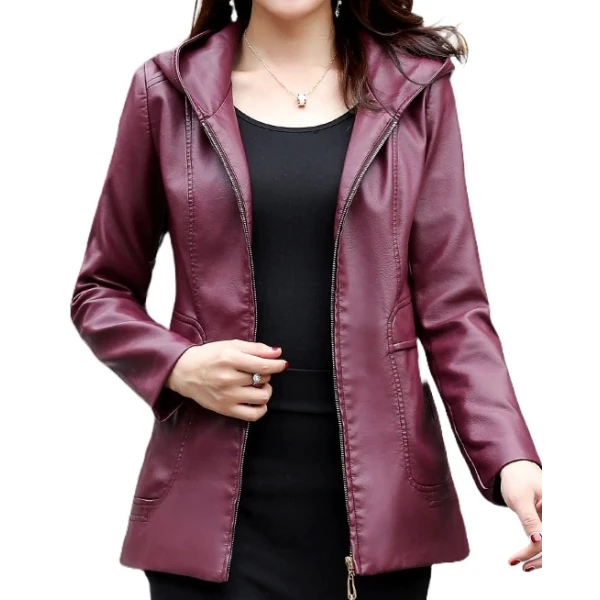 Girls Trendy Hooded Original Lambskin Purple Leather Jacket Coat
