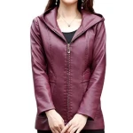 Girls Trendy Hooded Original Lambskin Purple Leather Jacket Coat