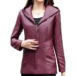 Girls Trendy Hooded Original Lambskin Purple Leather Jacket Coat