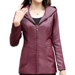Girls Trendy Hooded Original Lambskin Purple Leather Jacket Coat