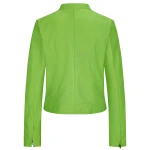 Green Leather Jacket With A High Collar