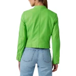 Green Leather Jacket With A High Collar