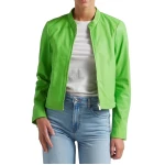 Green Leather Jacket With A High Collar